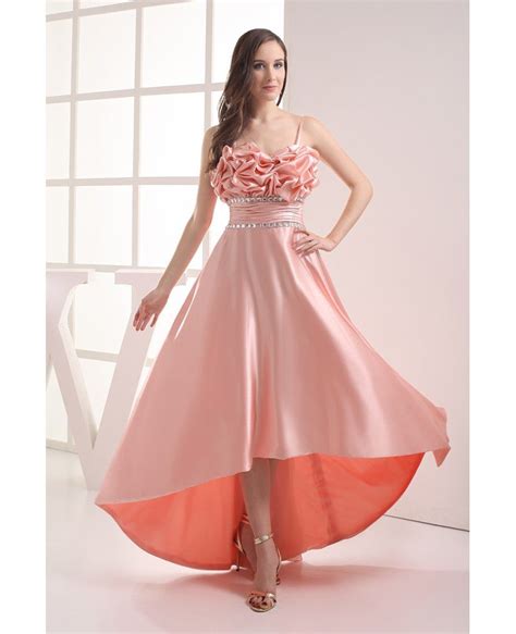 Pink Silky Satin High Low Prom Dress With Straps Op4025 1469