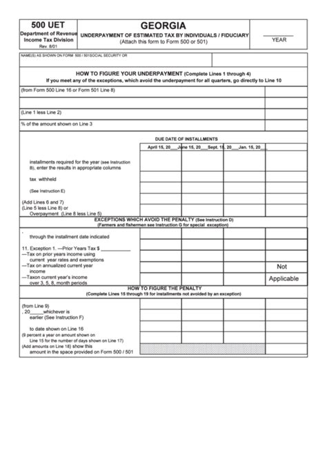 Form 500 Uet Underpayment Of Estimated Tax By Individualsfiduciary