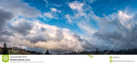 Gorgeous Cloudscape Over The Forest On Hills Stock Image Image Of