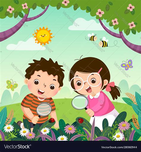 Children Observing Nature Royalty Free Vector Image