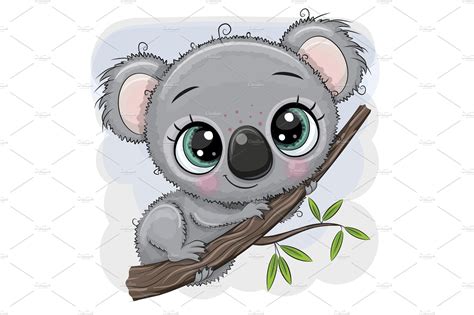 Cartoon Koala Is Sitting On A Tree Animal Illustrations ~ Creative Market