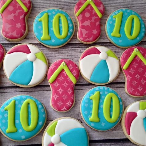 10th Birthday Pool Party Flying Squirrel Cookies Decorated Cookies