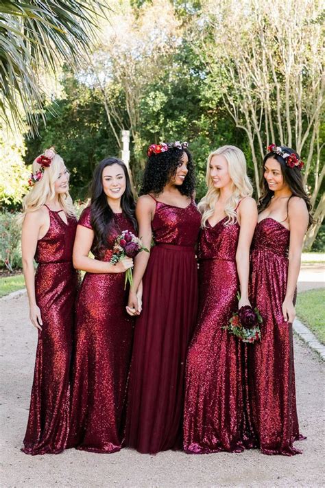 Custom Made Red Sequin Burgundy Mismatched Bridesmaid Dress Red