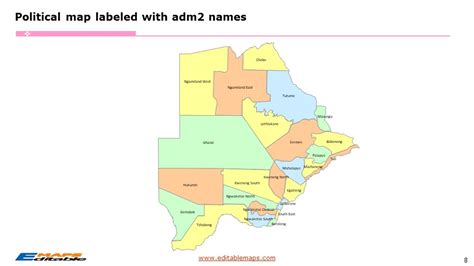 Botswana Map With Districts And Sub Districts Editable