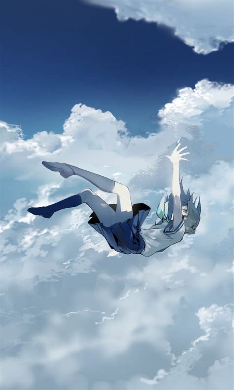 Download 768x1280 Anime Girl Falling Down Clouds Sky