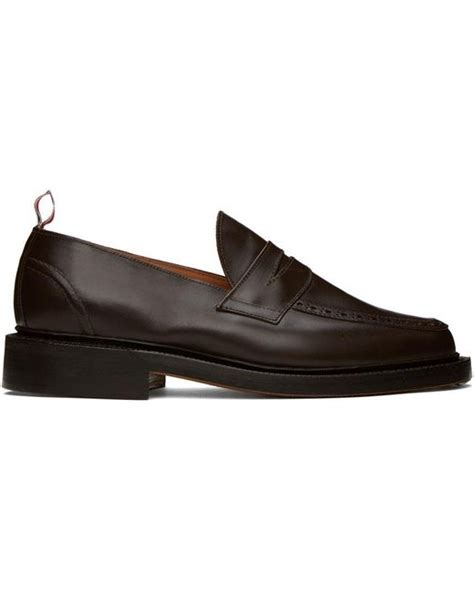 Thom Browne Leather Brown Classic Penny Loafers In Black For Men Lyst