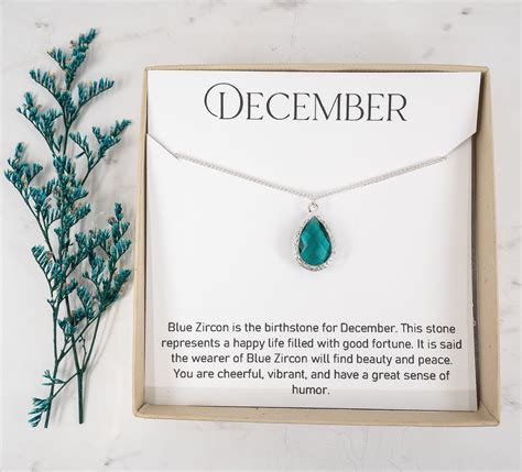 December Birthstone Necklace Blue Zircon Silver Necklace Etsy