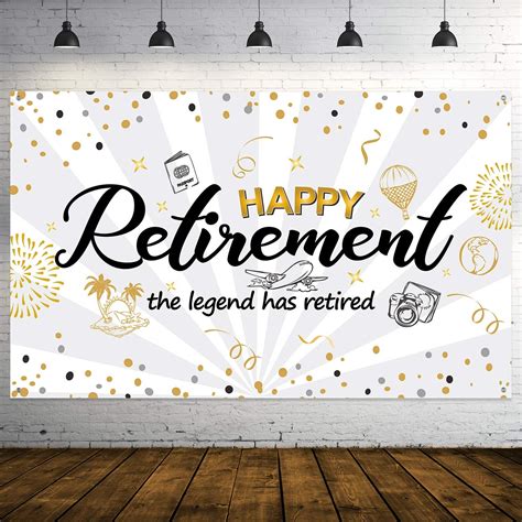 Happy Retirement Party Decorations Extra Large Fabric Black Gold Sign