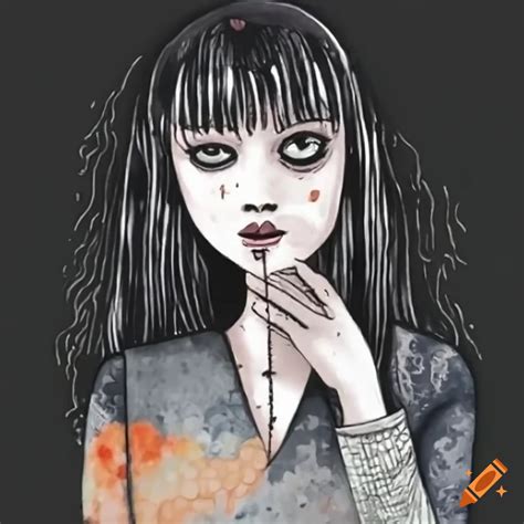 Tomie With Buttons For Eyes In Front Of A Black Background On Craiyon