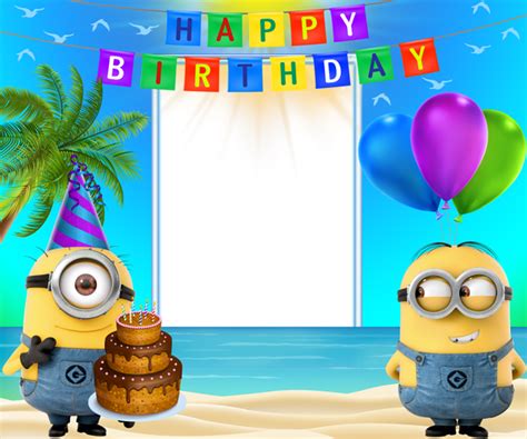 10 designs of borders and frames: Happy Birthday Transparent Frame with Minions | 誕生日, カード, ミニ