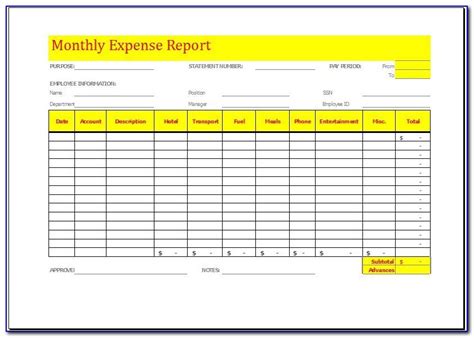 Excel Monthly Expense Report Template Tutoreorg Master Of Documents