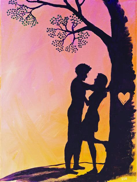 Cute Romantic Love Couple Silhouette Valentine Heart Pink