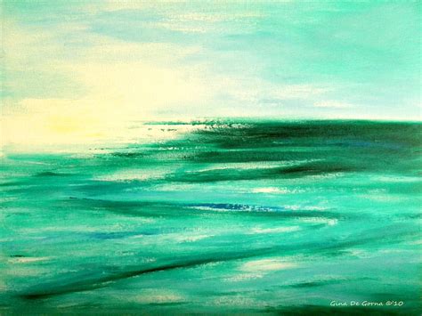 Abstract Sunset In Blue And Green Painting By Gina De Gorna