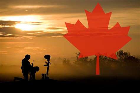 Grave Of Fallen Soldier And Canadian Maple Leaf Remembrance Day Stock