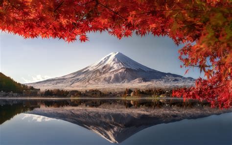 Скачать обои Mount Fuji Evening Sunset Mountain Landscape Red