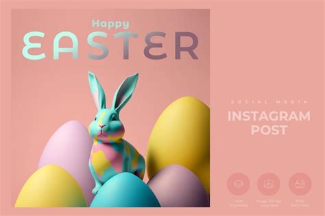 Premium Psd Happy Easter Instagram Post 3d