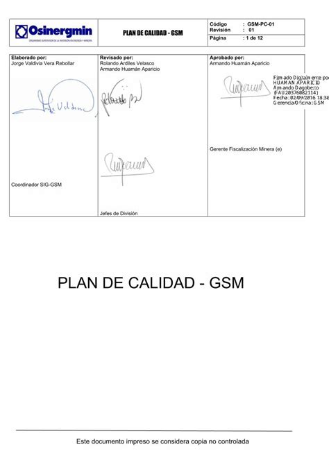 PDF PLAN DE CALIDAD GSM Osinergmin Gob Pe Especifico 8 Plan De