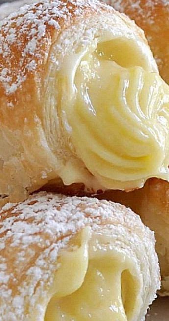 Rispy and buttery puff pastry cannoncini (italian cream horns) filled with rich custard cream Italian Cream Stuffed Cannoncini (Puff Pastry Horns ...