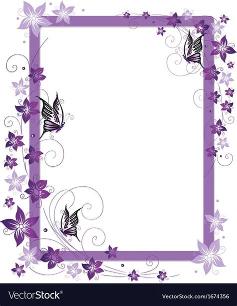 Beautiful Frame With Purple Flowers And Butterfly Download A Free