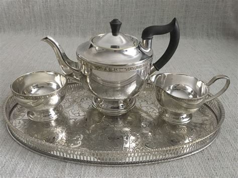 Ornate Vintage Four Piece Silver Plated Tea Set Viners Of Sheffield