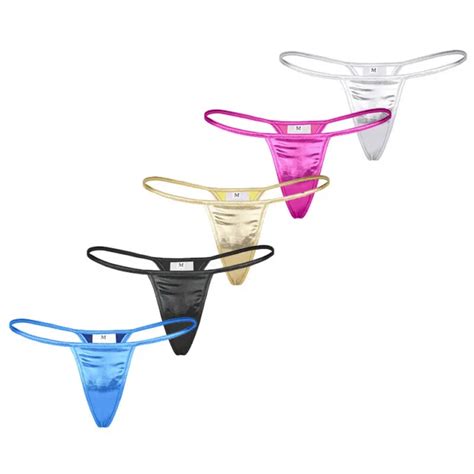 Womens Metallic Low Rise Micro Bikini Thongs G String T Back Underwear