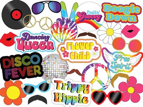 Uneditable 70s Themed Party Photo Booth Props Disco Party Props