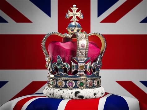 Royal Imperial State Crown On Uk Flag Background Symbols Of Great