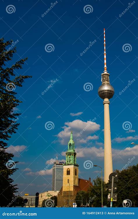Berlin Germany Fernsehturm Cityscape With Tv Tower And Church In The