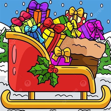 Christmas Sleigh Colored Cartoon Illustration Art Kris Kringle Cartoon