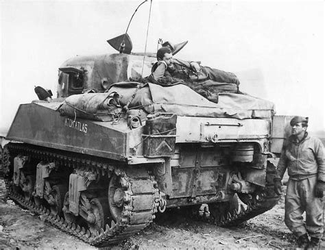 Tank Crew Atop M4 Sherman Tank Named Atom Atlas Near
