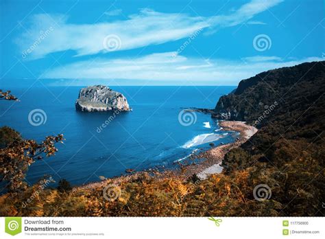 San Juan De Gaztelugatxe Beach Rock And Cliffs Stock Photo Image Of