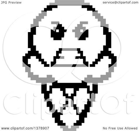 Clipart Of A Black And White Mad Waffle Ice Cream Cone Character In 8