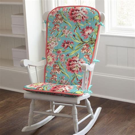 This simple, contemporary piece features a matching kidney pillow and its wood legs are finished in deep espresso. Coral and Teal Floral Rocking Chair Pad | Rocking chair ...