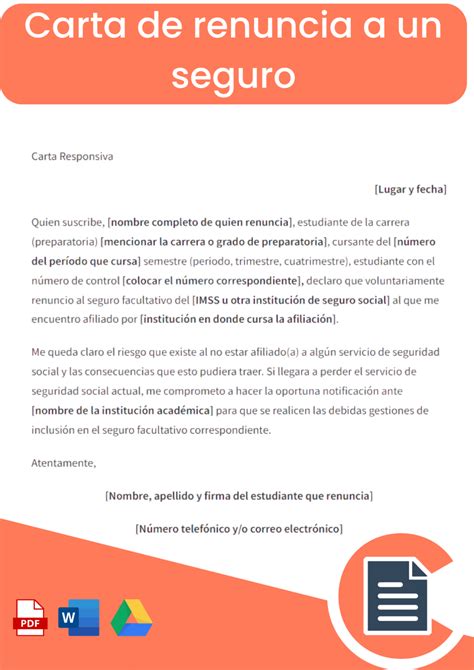 Carta De Renuncia A Un Seguro Rellena Online Word Pdf