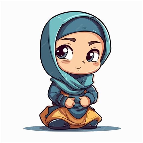 premium vector a cartoon of a muslim girl wearing a blue hijab and a blue hijab