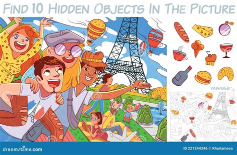 Find 10 Hidden Objects In The Picture Puzzle Hidden Items Stock Vector