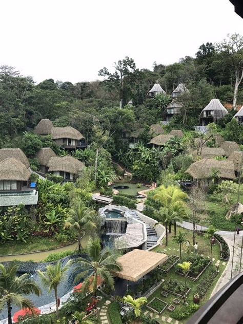 The Resort Is Surrounded By Lush Greenery And Thatched Roof Houses In The Jungle