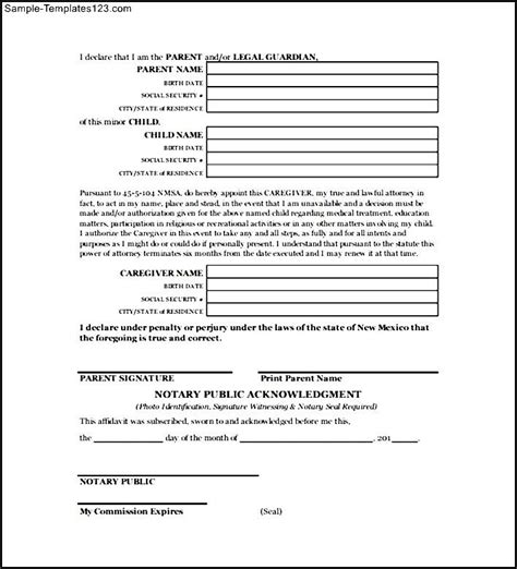 Power Of Attorney For A Minor Child Sample Templates Sample Templates