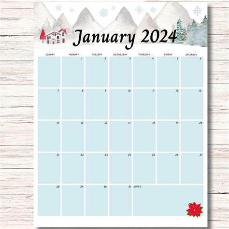 Editable January 2024 Calendar Printable New Year 2024 Etsy