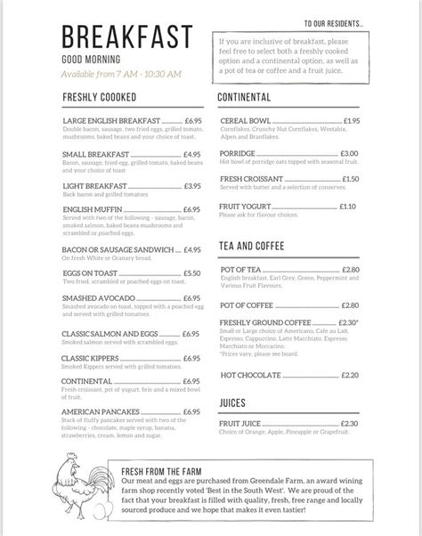 The Breakfast Menu Is Shown In Black And White