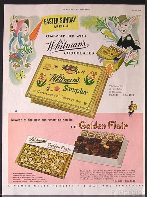 1953 Whitman S Easter Bunny Candy Chocolates Sampler Confections Vintage Ad Whitman Chocolate