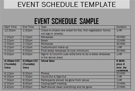 Template Schedule Of Events Printable Schedule Template