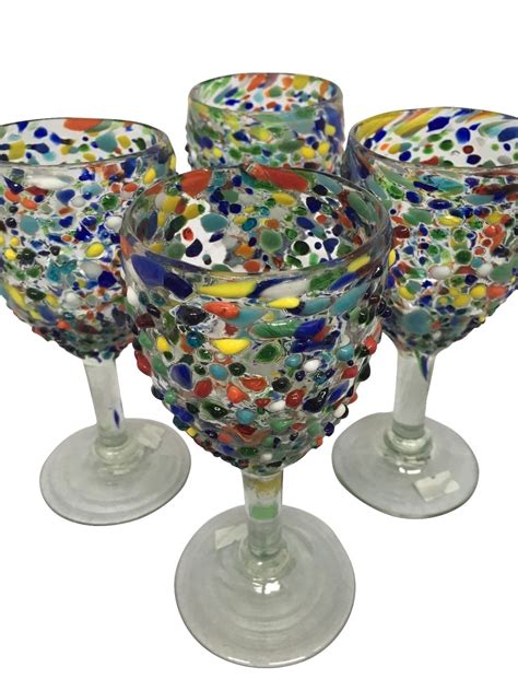 Mexican Confetti With Color Pebbles Handblown Wine Glasses Meximart