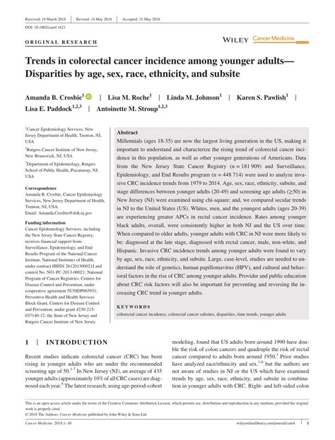Pdf Trends In Colorectal Cancer Incidence Among Younger Adults