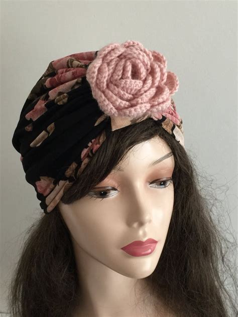 Rose Flower Turban Black Turban Headband Black Head Wraps Etsy Rosette Headband Head Wraps