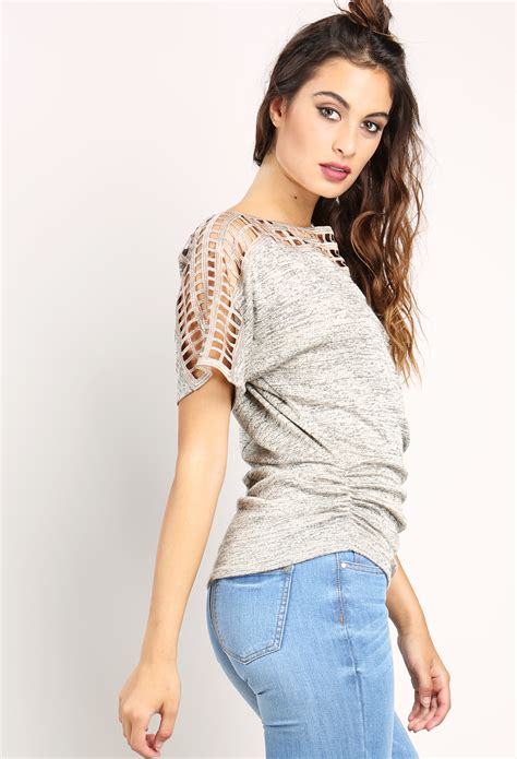 Net Accented Knit Top Shop Dressy Tops At Papaya Clothing