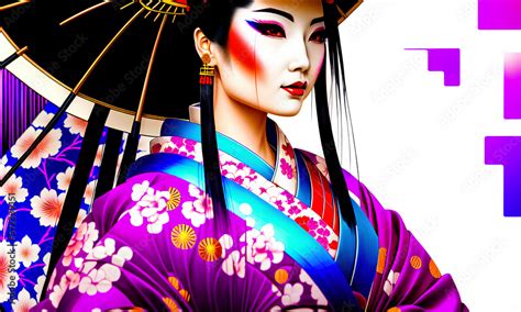 geisha in classic japanese costume drawing of a japanese woman in a classic costume geisha