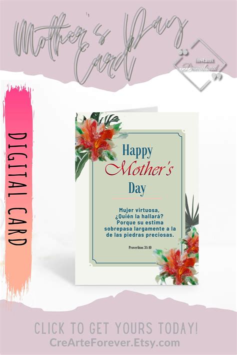 Happy Mothers Day Card With Spanish Bible Verse For Your Etsy