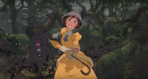 jane running for her life from the baboons in the baboon chase disney films tarzan and jane
