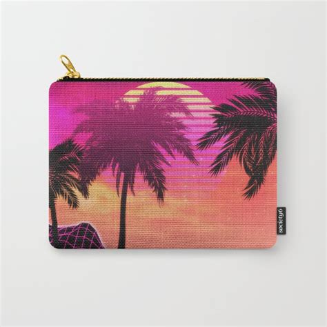 Pink Vaporwave Landscape With Rocks And Palms Carry All Pouch By